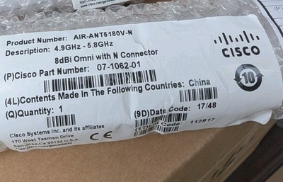 Cisco AIR-ANT5180V-N Antenne omnidirektional 8 dBi N-Anschluss 4,9 5,8 GHz