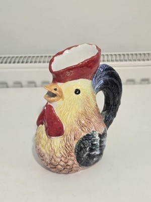 Vintage handbemalter Italien großer Keramik Hahn Krug 