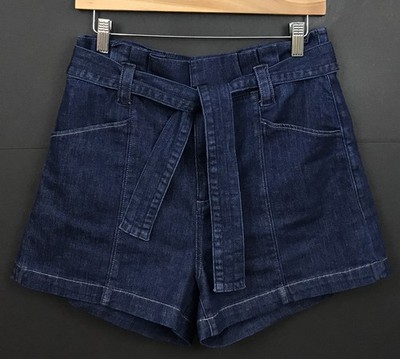 Paige Anessa Shorts High-Rise Belted Dark Wash Denim Size 29