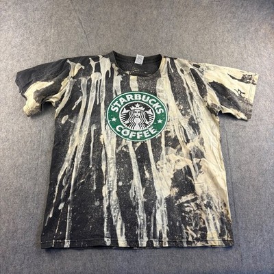 MMB Shirt Men's XL Starbucks Coffee Bleach Wash Graphic Black Green