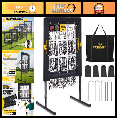 9 Hole Baseball Pitching Net with Strike Zone, Adjustable Heights, Heavy Duty So