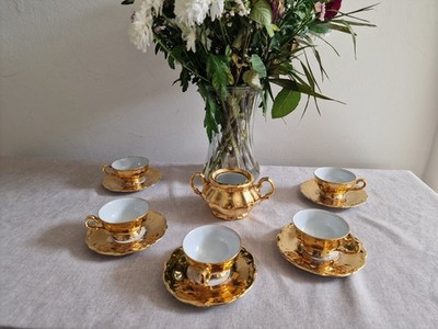 Vintage Bareuther Bavaria Gold glasiertes Porzellan Teeservice Service für 4, Germany