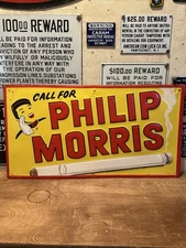 AUTHENTIC & ORIGINAL "PHILIP MORRIS'' 27x14.5 INCH PAINTED METAL SIGN