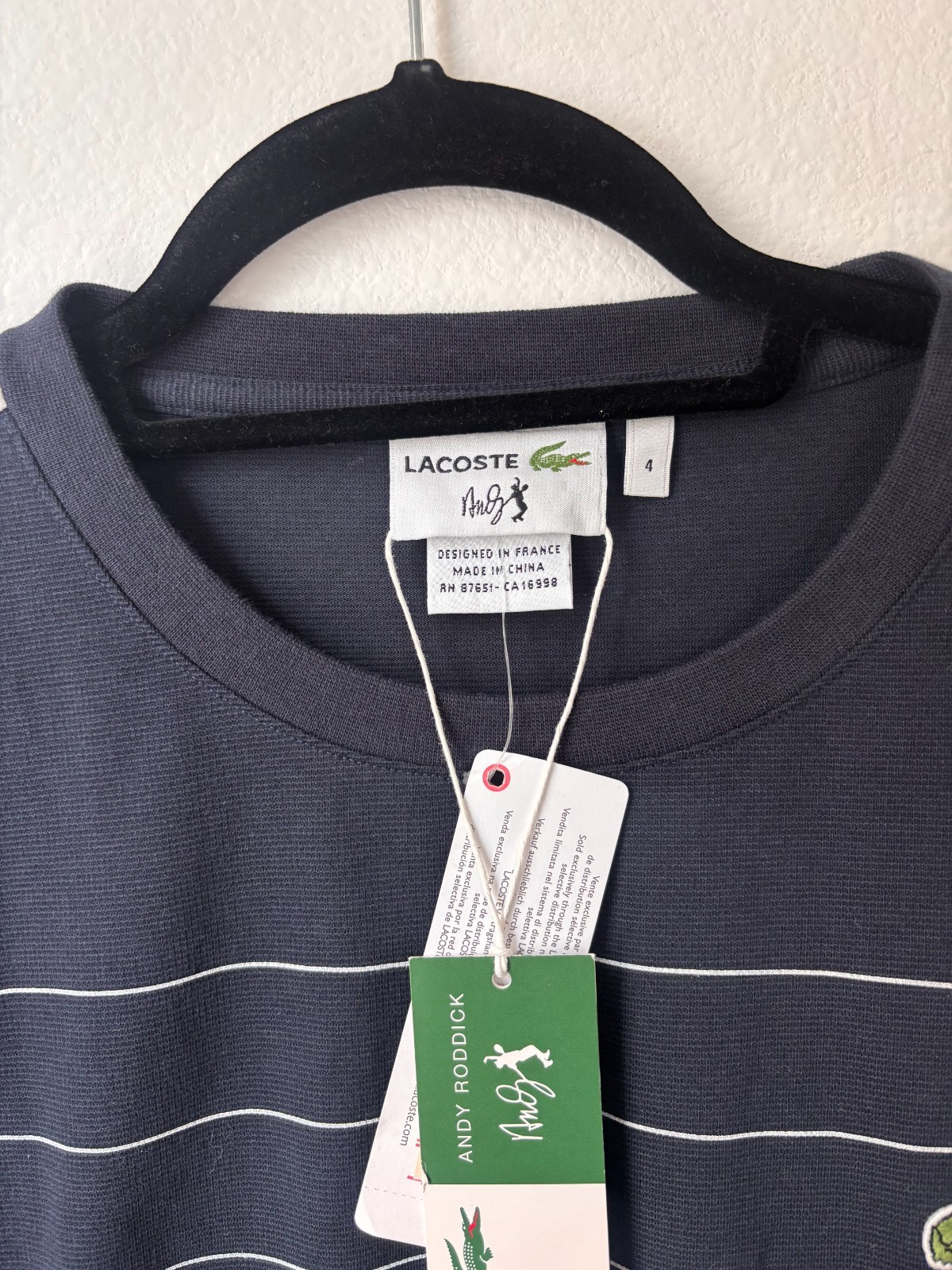 Lacoste Andy Roddick 2012 Rare Striped Jersey Tennis Shirt Size 4 Mens thumbnail 3