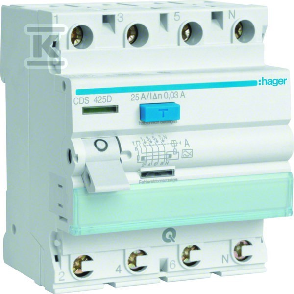 Interruttore corrente guasto RCCB 3P+N 25A/30mA tipo A CDS425D - Immagine 2