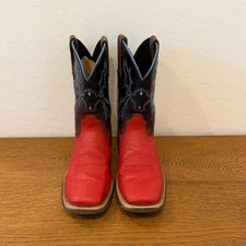 Ariat Tombstone Youth 2 Square Toe Western Boots Red Black, White Blue Stitching