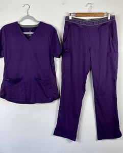 Med Couture Touch Scrub Set Women's Medium Purple Eggplant Top Pants 7459 7739