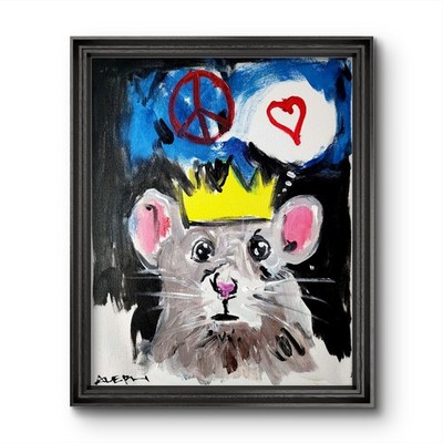 Aleph Original Art King Mouse 14x11 Abstract Expressionist Painting Canvas