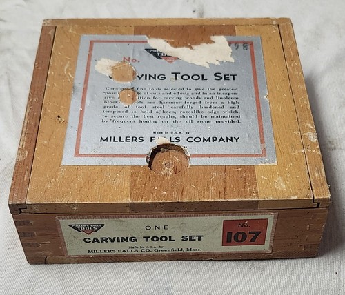 Vintage Millers Falls No. 107 Wood Carving Tool Set Wooden Box Made in USA