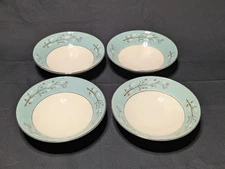 Vintage Century Service Lynnwood 4 Fruit Dessert Bowls Aqua Platinum Trim 