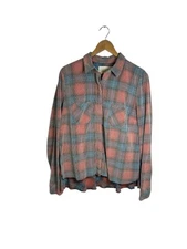 We the Free Orange Blue Plaid Corduroy Button Up Shirt Womens Sz L Free People