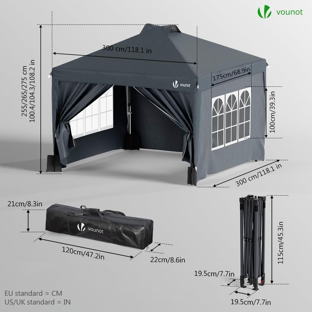 3m x 3m Pop Up Heavy Duty Gazebo with Sides, Central Lock System 3