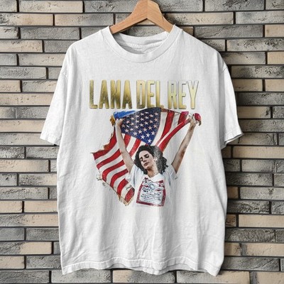 NEW! Lana Del Rey America Flag Music Lover Graphic White Heavy Cotton T-Shirt