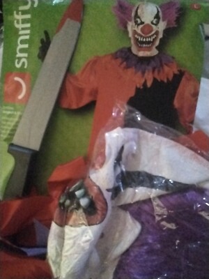 Scary Bo Bo the Killer Clown Jumpsuit Mask & Knife Horror Halloween Size OS