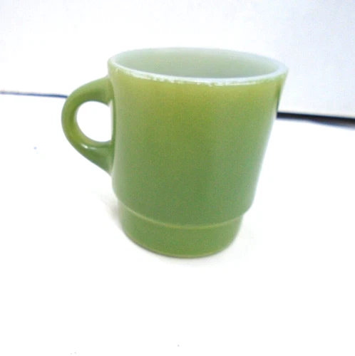  Vintage Anchor Hocking Fire King Ware Green Stacking Coffee Cups Mug