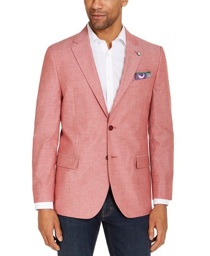 Nautica Mens Modern-Fit Stretch Chambray Sport Coat - Red