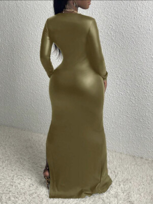 Army Green Slayr Split Thigh PU Leather Bodycon Dress Sz XS S M L XL | eBay
