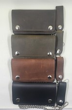 Leather Trucker Wallet With Snaps 6" x 3.5" With 12" Chain MADE IN USA