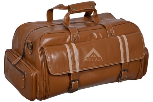 Real Leather Weekend Bag Tan Travelling Luggage Holdall Sports Classic Bag 9225 - Picture 3 of 7