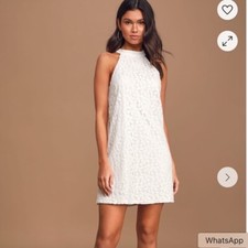 LULUS All My Adoration White Lace Halter Shift Mini Dress Size Medium,