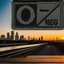 ACU Grey Gray Black Blood Type O- Negative Patch Fits For VELCRO® BRAND Loop Fas