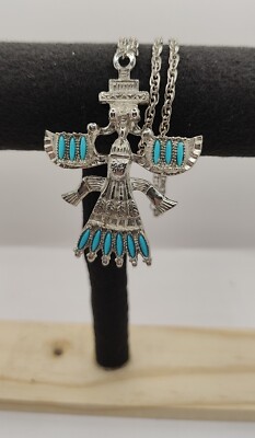 Kachina Like Southwestern Silver Tone Faux Turquoise Eagle Dancer 9 1/2''