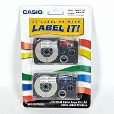 Casio EZ Label Printer 9mm White Tape 2-Pack - Black Ink - New Sealed