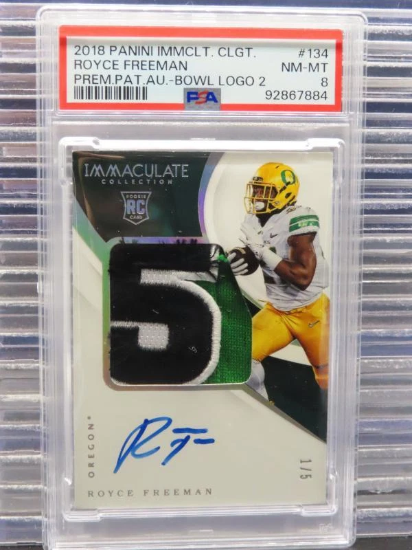 Royce Freeman Panini Immaculate Collegiate #134 Premium Patch Autograph-Bowl Logo 2