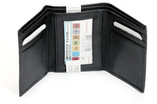 Trifold 6 Credit Card 1 ID Window Leather Wallet Black Men's Wallet