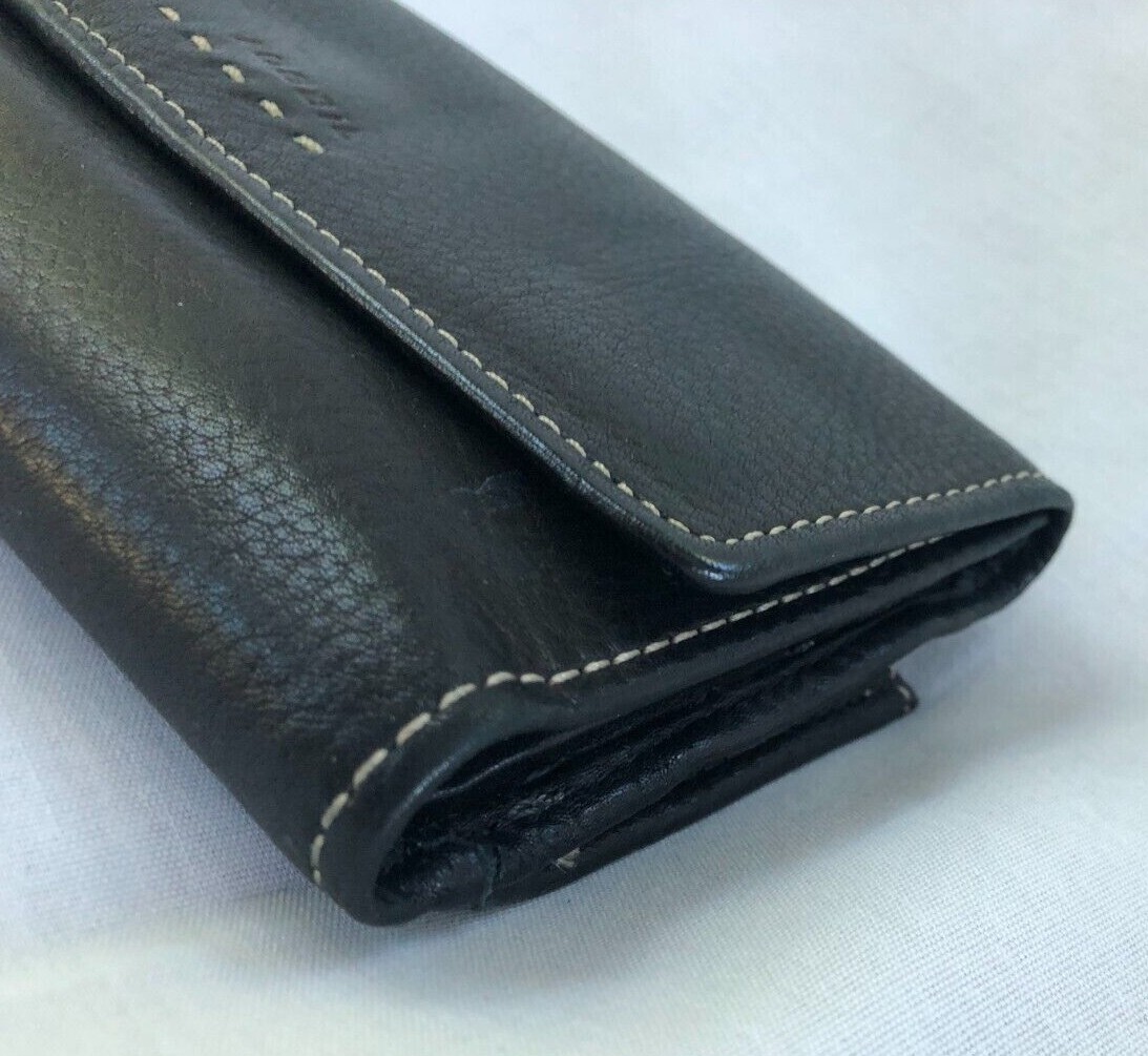 FOSSIL VINTAGE CHECKBOOK WALLET BLACK LEATHER AUTHENTIC EXCELLENT