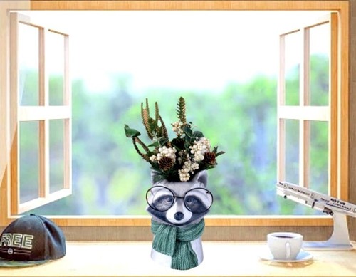 Unique and Charming Resin Raccoon Vase Modern Multicolor Medium Free Standing - Picture 3 of 4