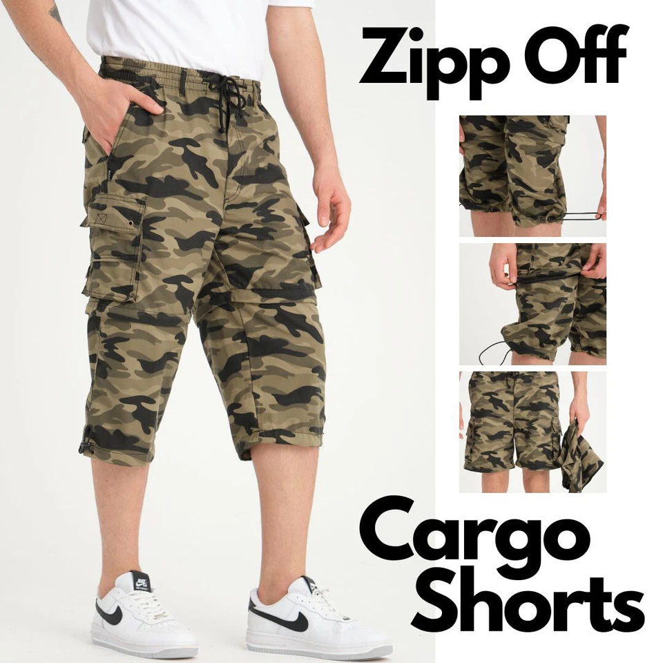 Herren Bermuda Shorts Cargo Cargohose kurz 3/4 kurze Hose Dehnbund Zip-Off Capri - Bild 1 von 1