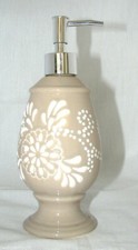 NEW CERAMIC BIEGE,TAUPE+WHITE PATTERN,SILVER PUMP SOAP,LOTION DISPENSER