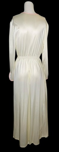 Vintage 50er Kayser Elfenbein Morgenmantel bestickt Satin Kleid Wickel Nylon Nachthemd M Nachthemd - Bild 4 von 7