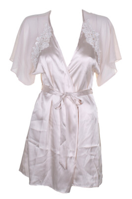 Linea Donatella Bisquitfarben Pink Bestickt Satin Secret Love Wrap Robe S-M