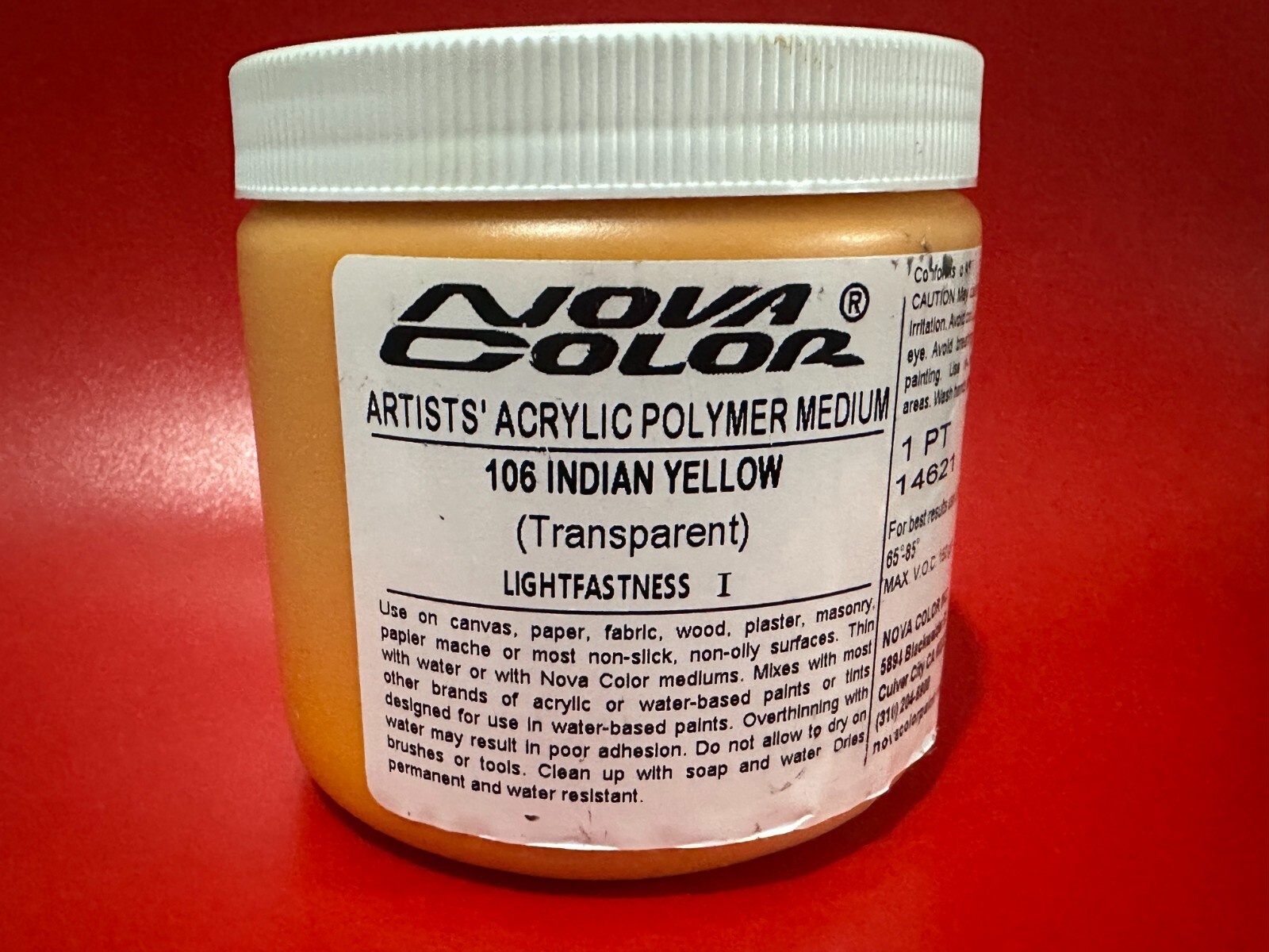 NOVA COLOR Acrylic Paint 106 Indian Yellow (Transparent) 473ml (16oz