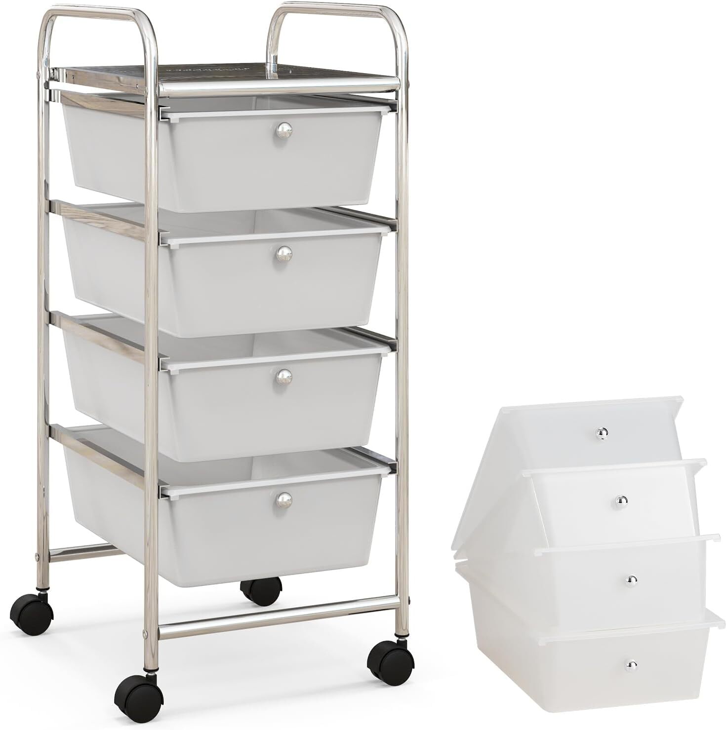 4-Drawer Rolling Storage Cart, Multipurpose Utility Drawer Cart for Crafts, S...