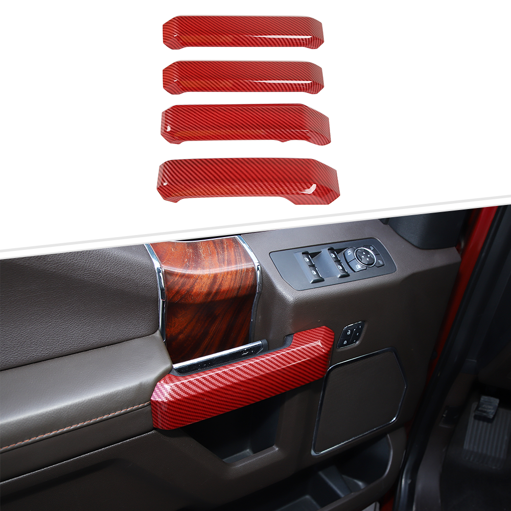 Interior Door Handle Bezel Cover Trim Accessories for Ford F150 15-20 Red Carbon