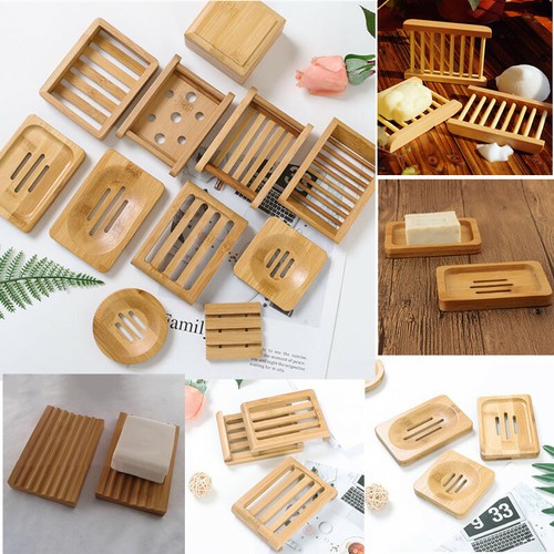 Wooden Soap Dish Holder Draining Tray Storage Plate Box Non-slip Container Tools