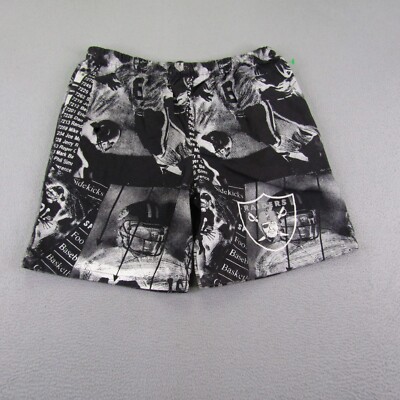 Vintage Raiders Shorts Mens Small Black Gray All Over Print NFL Football AOP 90s