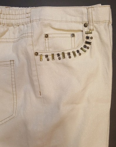 Womens Ruby Rd Glitter Jeans 8P Ivory, Elastic Waist Straight Leg 30x27 Stretchy - Picture 4 of 8