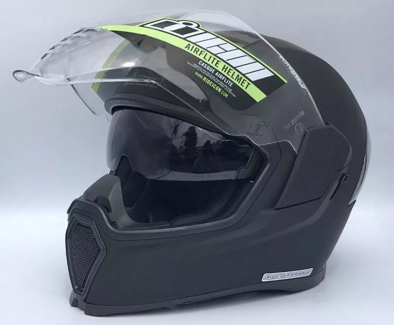 Icon Airflite Rubatone Matte Black Motorcycle Helmet with Sun