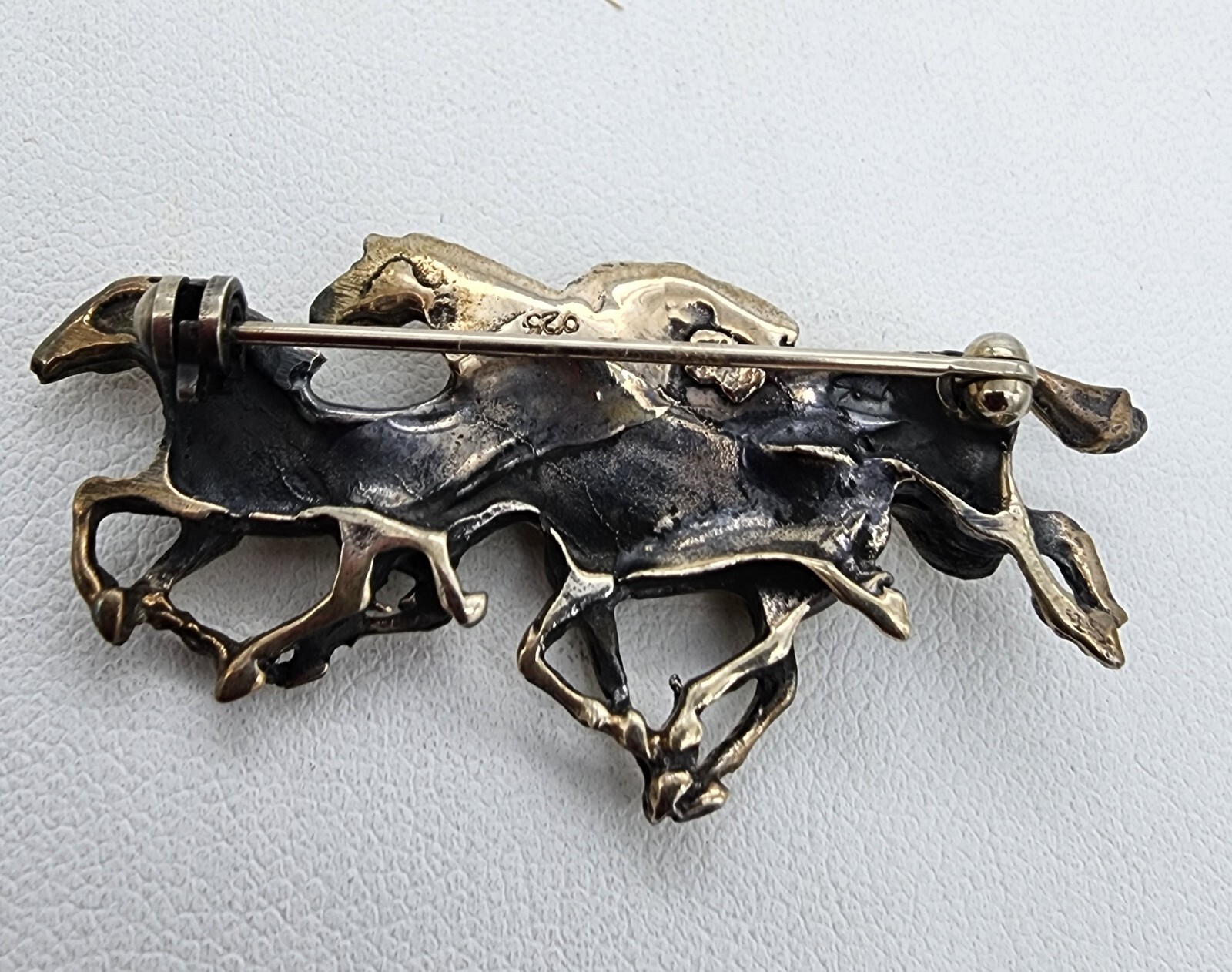 Sterling Silver 925 Solid 4 Horse Equestrian Broo… - image 5