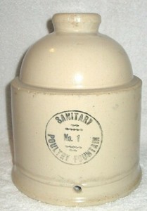 ANTIQUE STONEWARE CERAMIC SANITARY POULTRY FOUNTAIN NO. 1