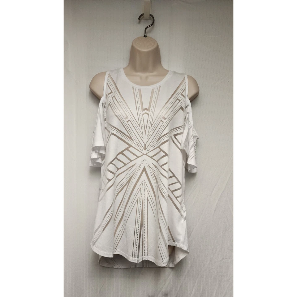 Blusa blanca XL bar III de punto transparente Burnout para mujer Foto 2 de 4