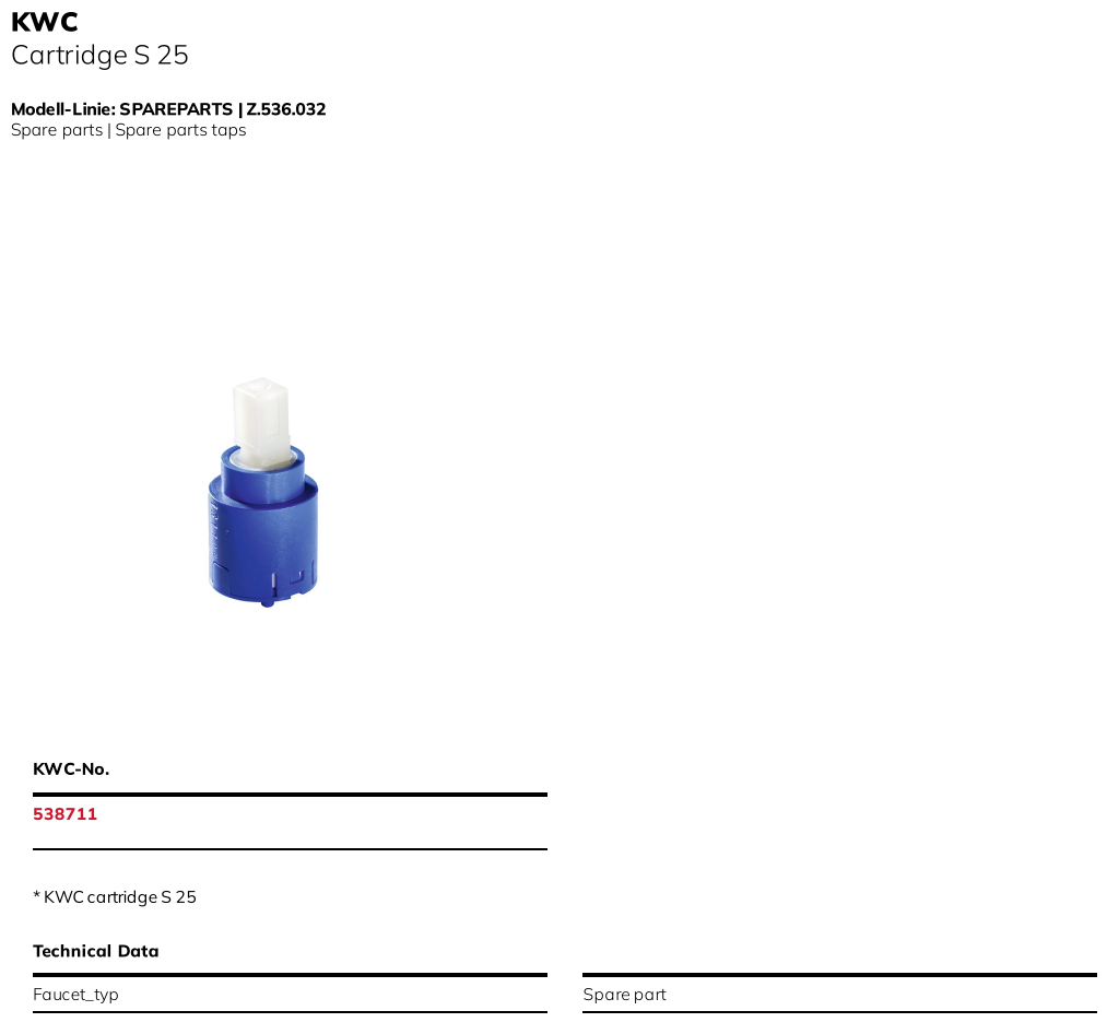 KWC Z.536.032 Cartridge S 25 for Kitchen Faucet New in Box | eBay