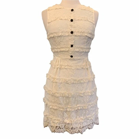 OFF WHITE Abito piccolo REVOLVE MAJORELLE bianco sporco pizzo volant nuovo senza etichette