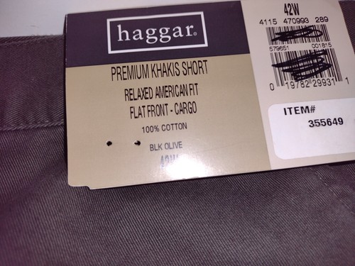 Haggar Premium Army Green (OLIVE) khaki flache Shorts vorne Herren 42W Baumwolle - Bild 8 von 11
