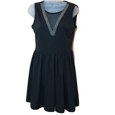 H&M Black Beaded Dress with V-Neck Sheer Lined Cutout Women S Cocktail Club