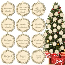 24 Pieces Names of Jesus Christ Ornaments Christmas Decorations Wood Ornament...